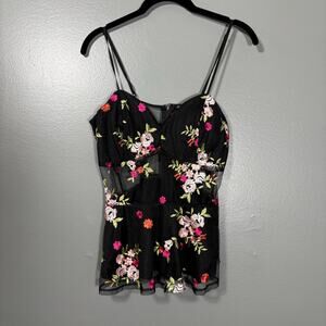 Charlotte Russe Black Sheer Floral Bustier Camisole - Medium - Fairy Whimsy Goth